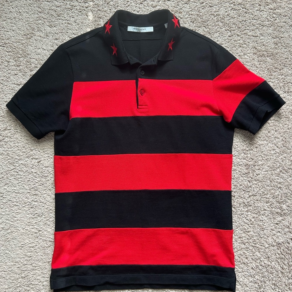 Givenchy Polo Shirt Black and Red Bold Stripes